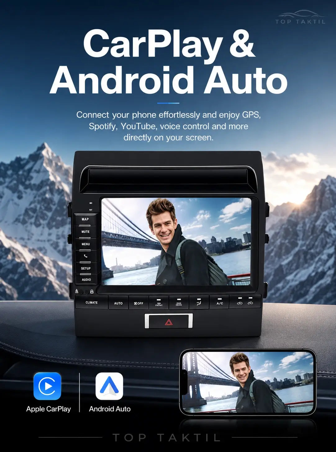 Toyota Land Cruiser 2008-2015 Android 15 Autoradio : IPS Touch, Car-Play, Android Auto, GPS, WiFi 5G, FM, SWC, Caméra AHD