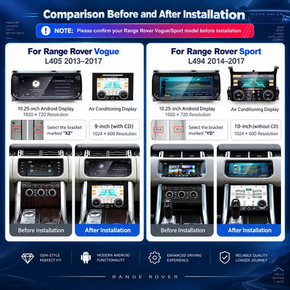 Écran tactile Android & écran de contrôle de climatisation pour Land Rover Range Rover Sport L494 & Vogue L405 – Mise à niveau multimédia premium