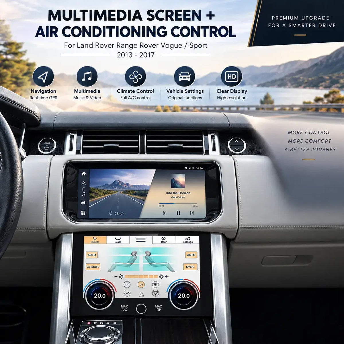 Écran tactile Android & écran de contrôle de climatisation pour Land Rover Range Rover Sport L494 & Vogue L405 – Mise à niveau multimédia premium