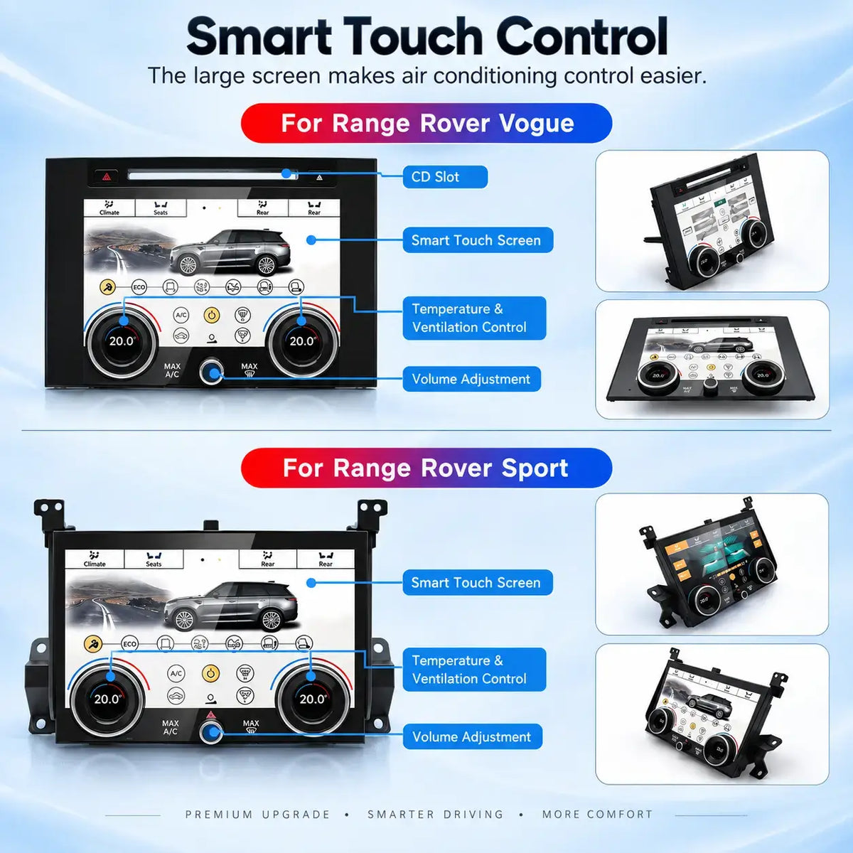 Écran tactile Android & écran de contrôle de climatisation pour Land Rover Range Rover Sport L494 & Vogue L405 – Mise à niveau multimédia premium