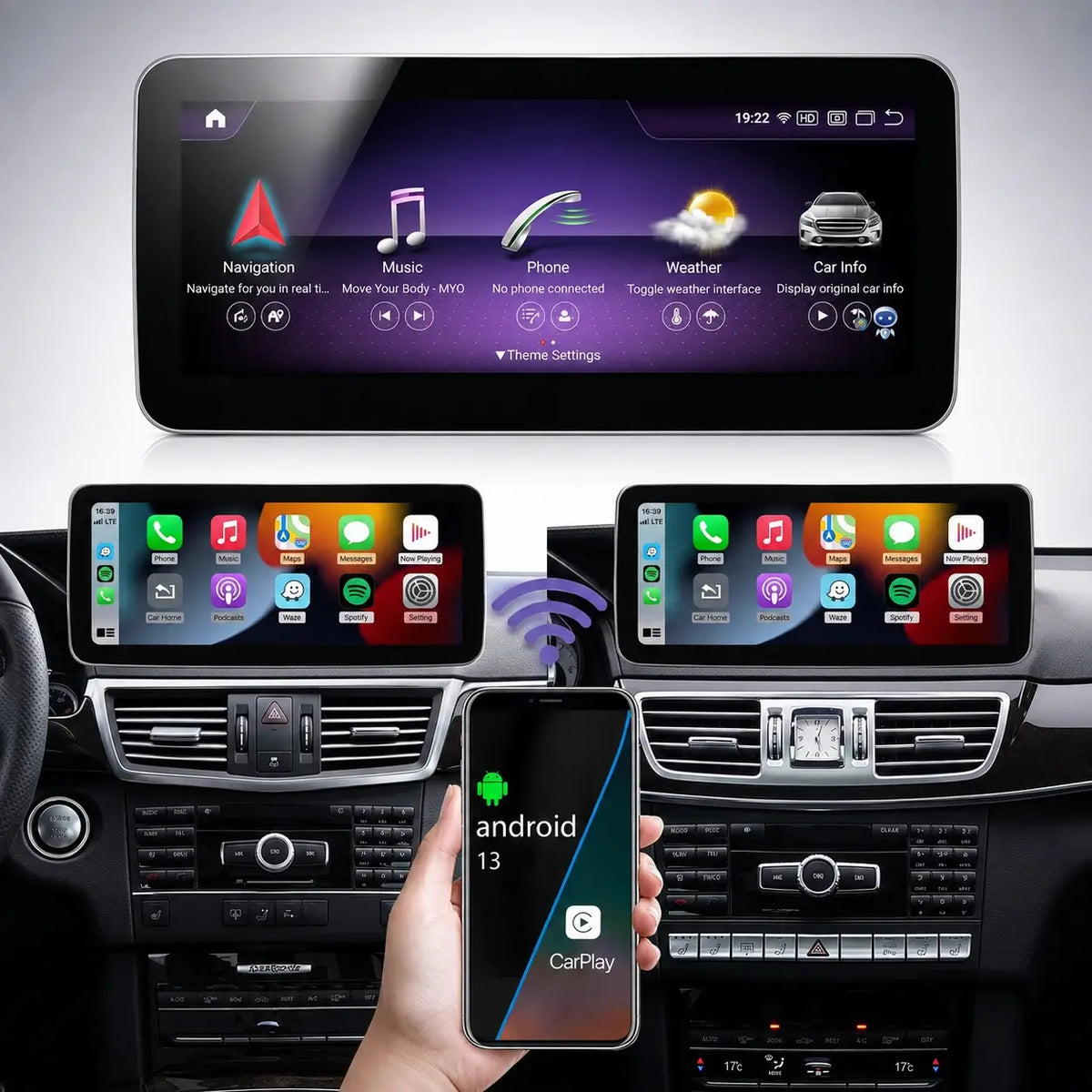 Écran tactile Android 13 12,3″ pour Mercedes Classe E W212 (2009–2014) | CarPlay sans fil, Android Auto, GPS