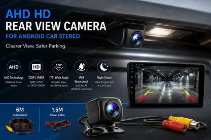Cámara de respaldo AHD HD para estéreo Android para automóvil – 720P / 1080P, gran angular de 170°, impermeable IP68