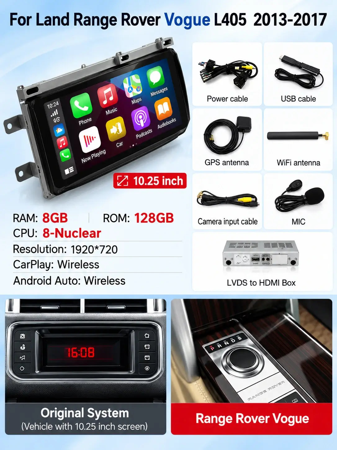 Écran tactile Android & écran de contrôle de climatisation pour Land Rover Range Rover Sport L494 & Vogue L405 – Mise à niveau multimédia premium