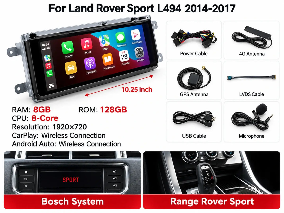 Écran tactile Android & écran de contrôle de climatisation pour Land Rover Range Rover Sport L494 & Vogue L405 – Mise à niveau multimédia premium