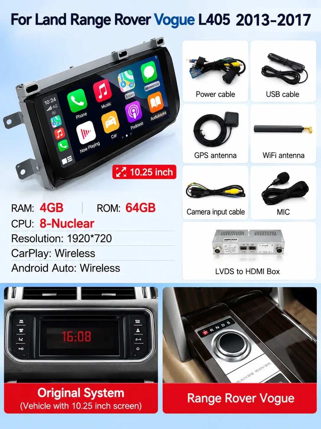 Écran tactile Android & écran de contrôle de climatisation pour Land Rover Range Rover Sport L494 & Vogue L405 – Mise à niveau multimédia premium