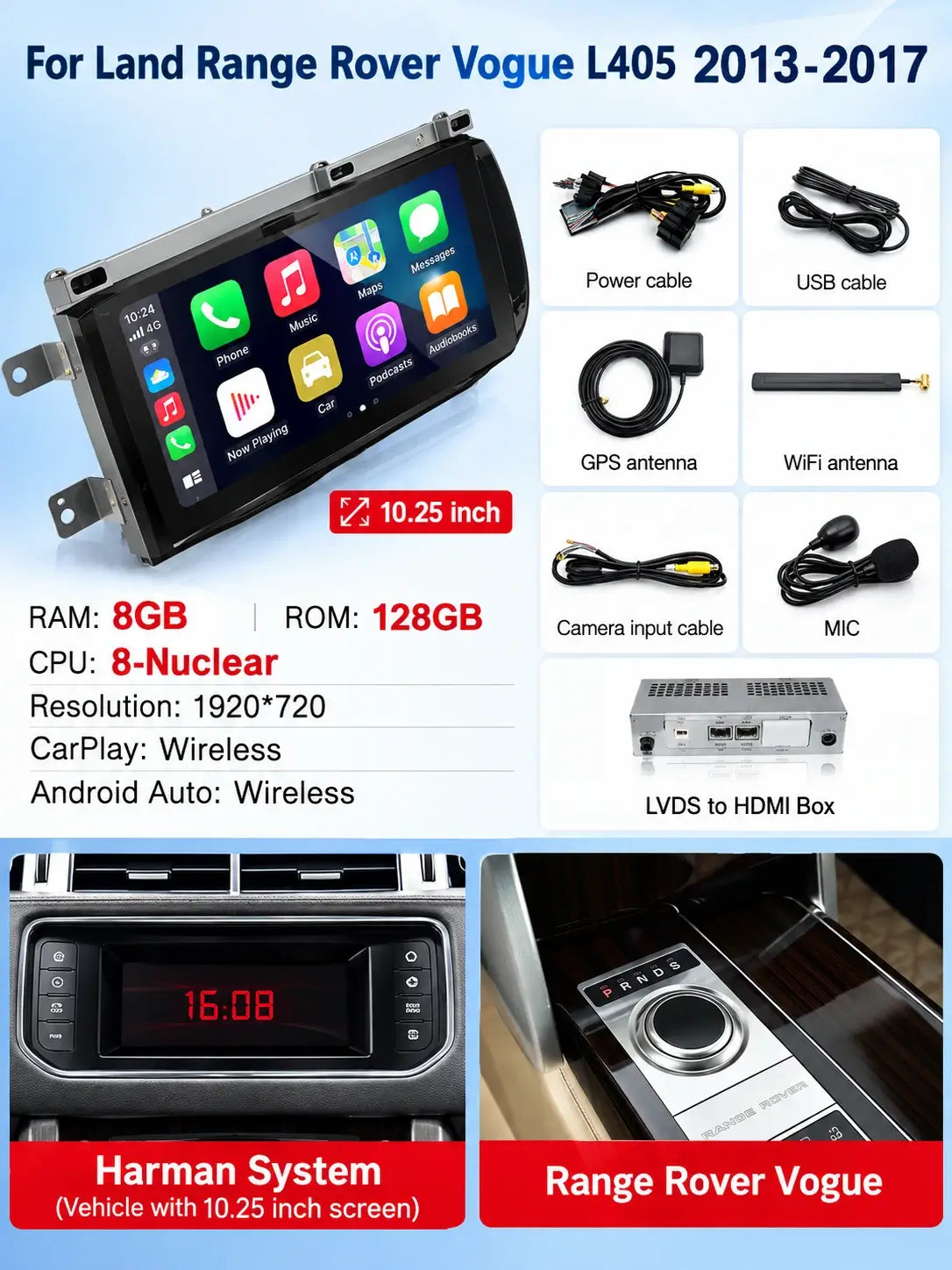 Écran tactile Android & écran de contrôle de climatisation pour Land Rover Range Rover Sport L494 & Vogue L405 – Mise à niveau multimédia premium