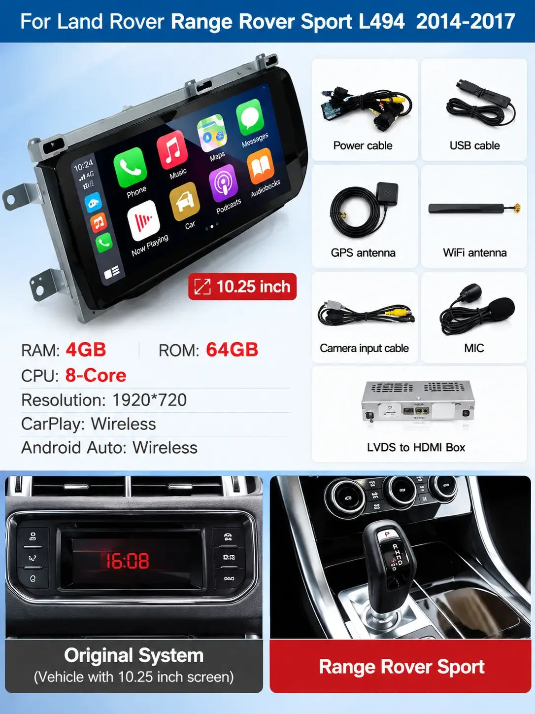 Écran tactile Android & écran de contrôle de climatisation pour Land Rover Range Rover Sport L494 & Vogue L405 – Mise à niveau multimédia premium