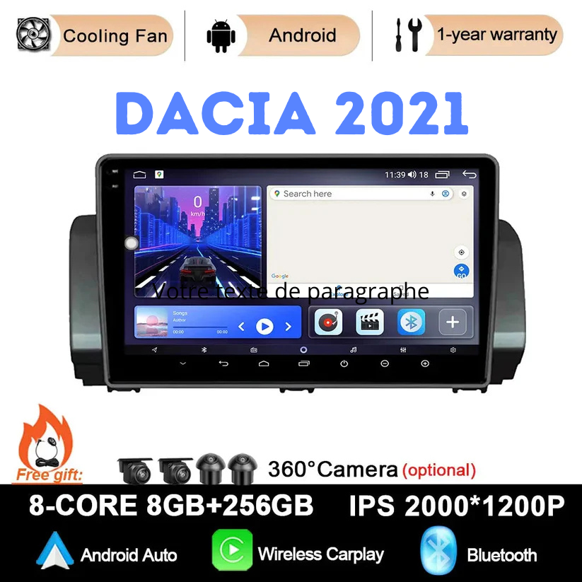 Autoradio Android 14 -4G-64G -Dacia 2021 -Camera Hd 1080P | Écran Tactile | CarPlay | Bluetooth | GPS
