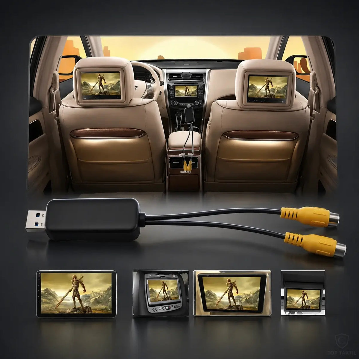 Adaptateur USB vers double sortie vidéo CVBS pour autoradio Android – Double sortie AV RCA