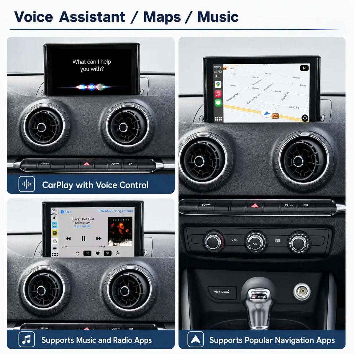 Kit Retrofit CarPlay & Android Auto sans fil pour Audi A3 (2010–2018) – Navigation, musique, caméra, duplication d’écran