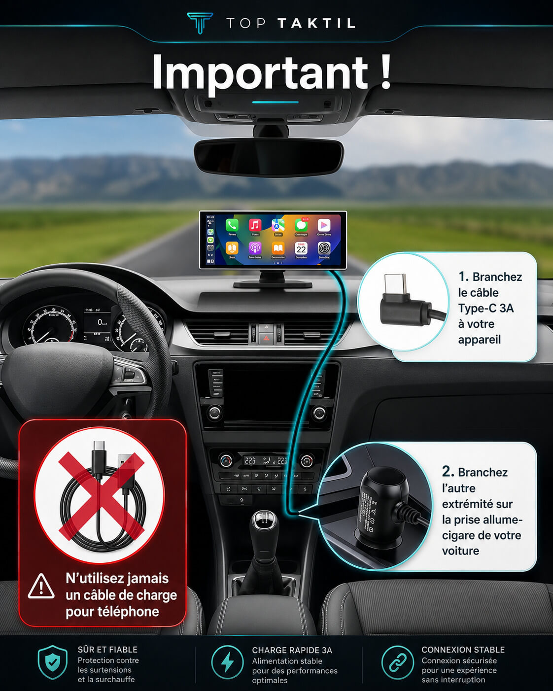 Écran CarPlay; Android Auto sans Installation 11,26 pouces