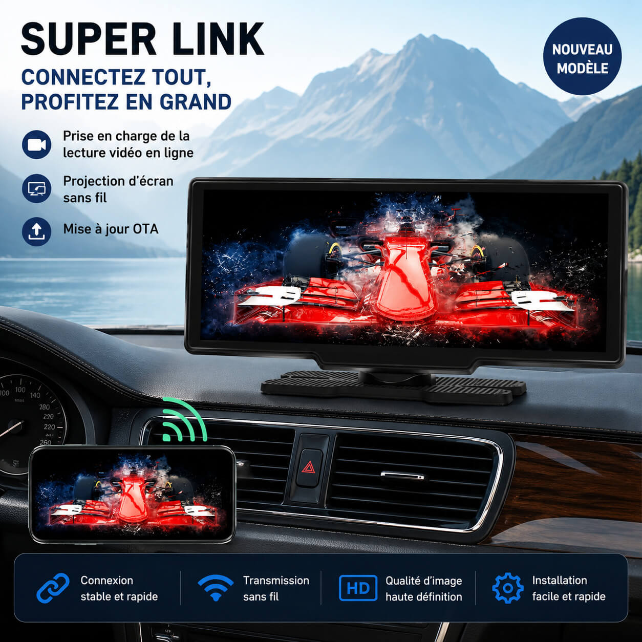 Écran CarPlay; Android Auto sans Installation 11,26 pouces