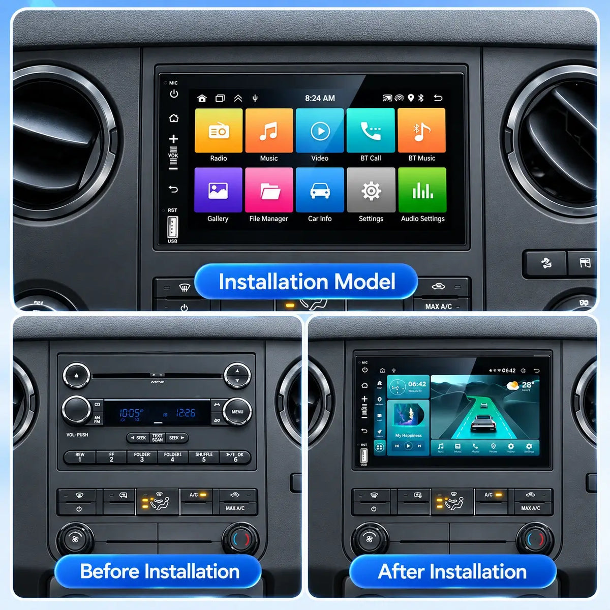 Autoradio Android pour Ford F-150, F-250, Edge, Mustang & Taurus (2004–2008) – 4 Go RAM / 64 Go de stockage