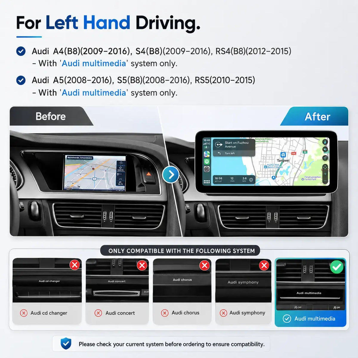 Autoradio 12,3″ pour Audi A4/A5/S4/S5 B8 (2009–2016) avec CarPlay & Android Auto