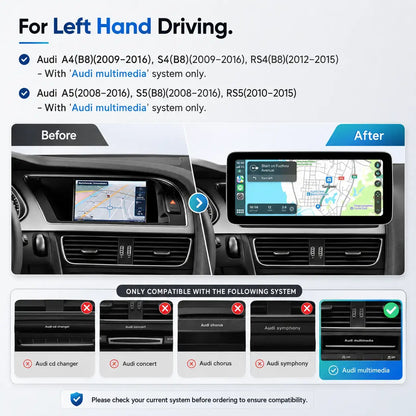 Autoradio 12,3″ pour Audi A4/A5/S4/S5 B8 (2009–2016) avec CarPlay & Android Auto