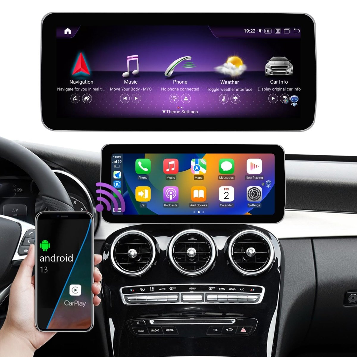 TOPTAKTILAutoradio Android 13 taille 12.3'' pour Mercedes C/GLC W205 2015 - 2018 | CarPlay, Android Auto