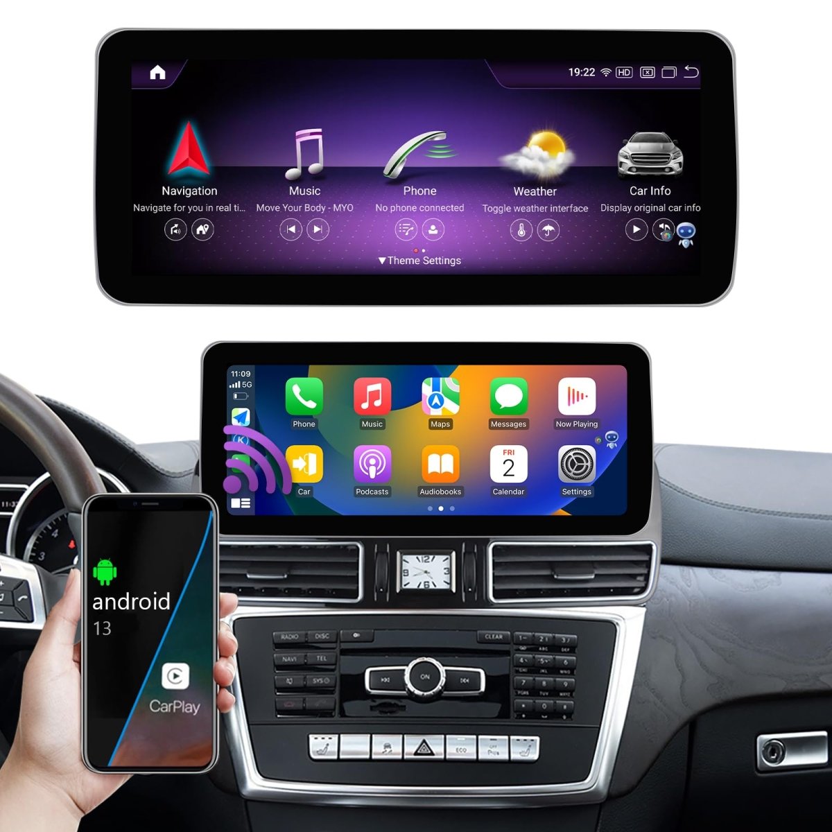 TOPTAKTILAutoradio Android 13 taille 12.3'' pour Mercedes C/GLC W205 2015 - 2018 | CarPlay, Android Auto