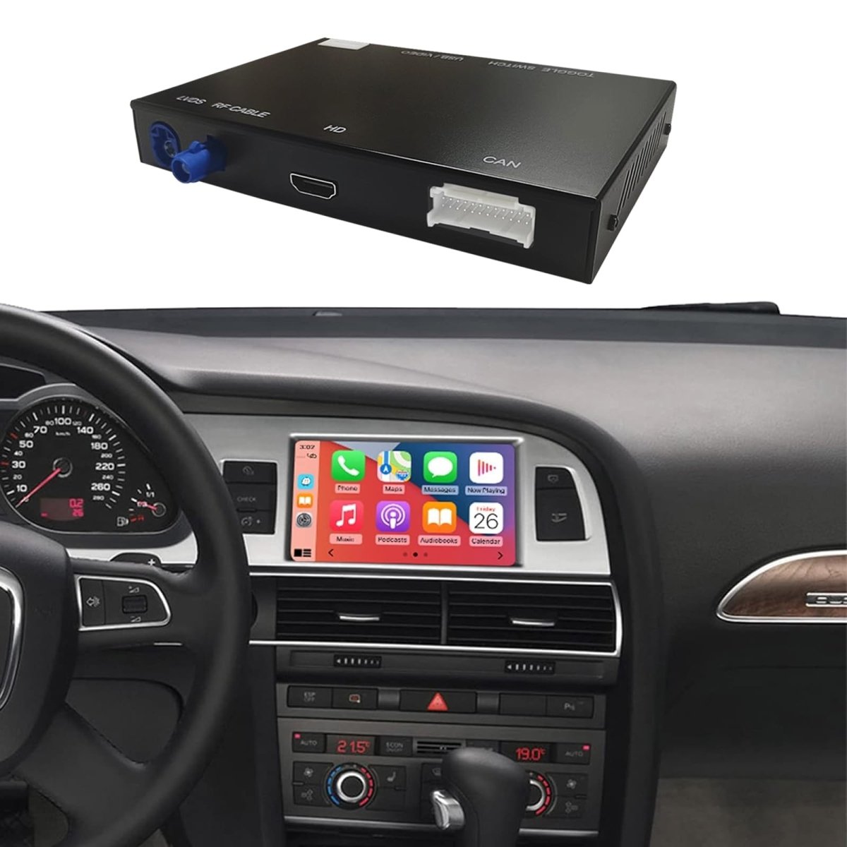 TOPTAKTILKit Rétrofit CarPlay & Android Auto Sans Fil pour Audi A3/A5/S3 (2010–2018) – Navigation, Musique, Caméra, Mirroring