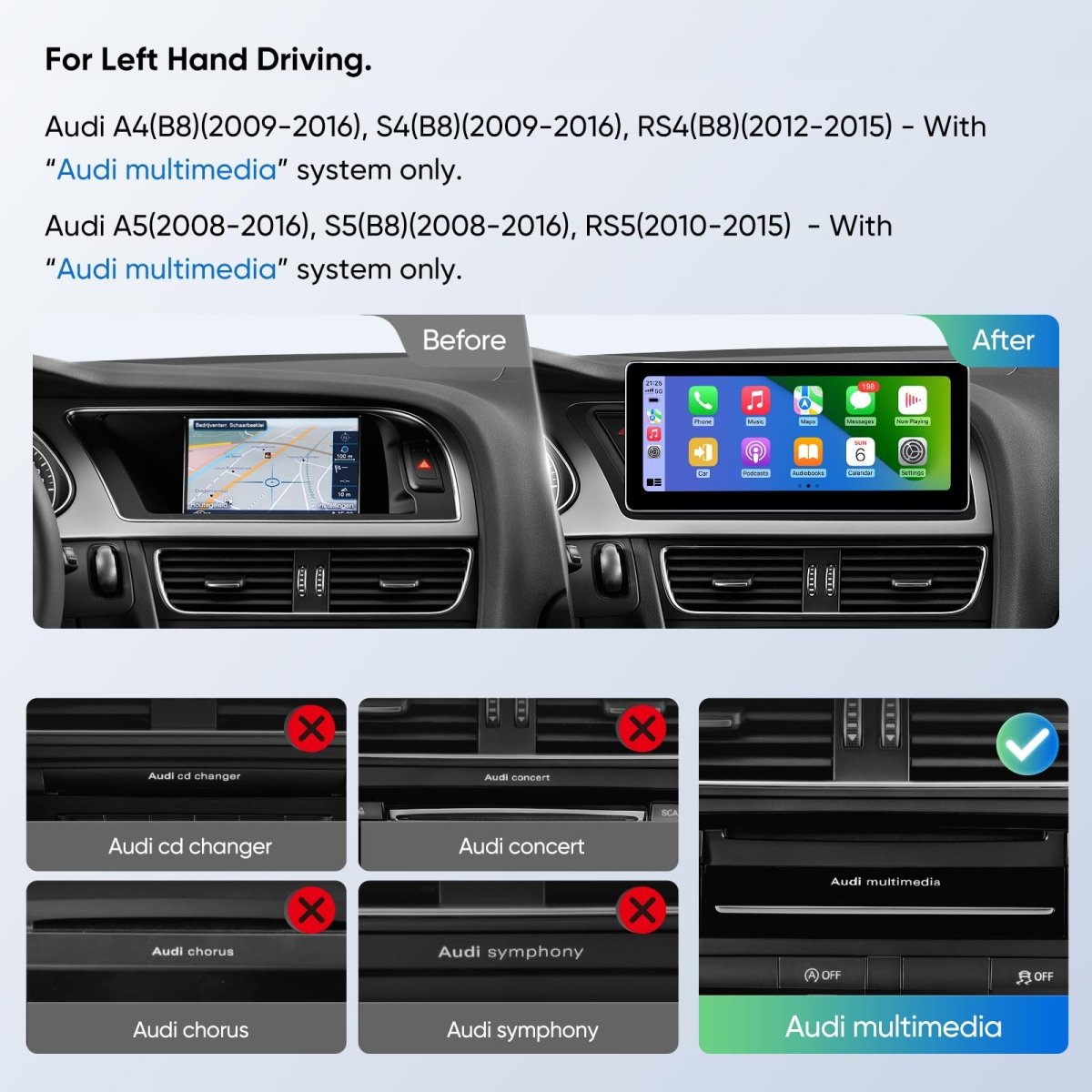 TOPTAKTILAutoradio 12,3" pour Audi A4/A5/S4/S5 B8 (2009 - 2016) avec CarPlay & Android Auto