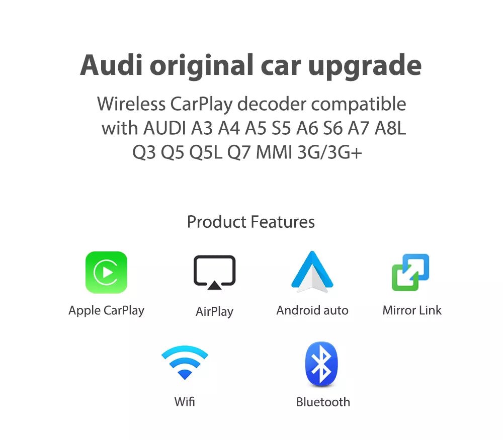 TOPTAKTILApple CarPlay sans fil | Rétrofit pour Audi | Android Auto | Décodeur | IntégrationÀ domicile