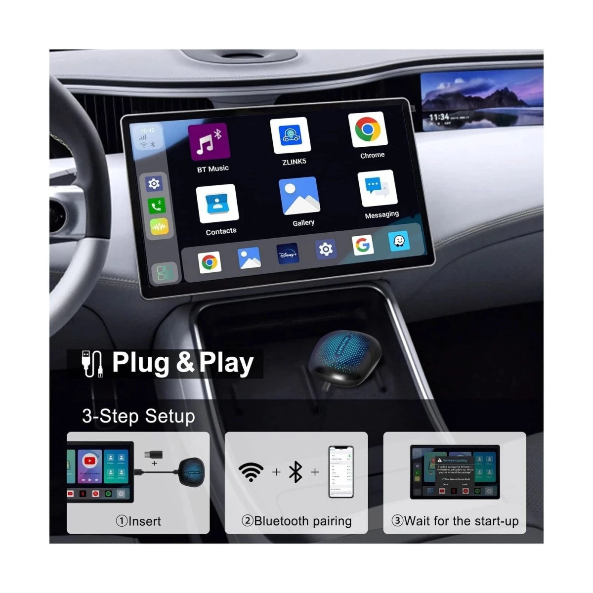 TOPTAKTILAdaptateur CarPlay Sans Fil AI – Android 13 | GPS | RAM 8G| Stockage 128G