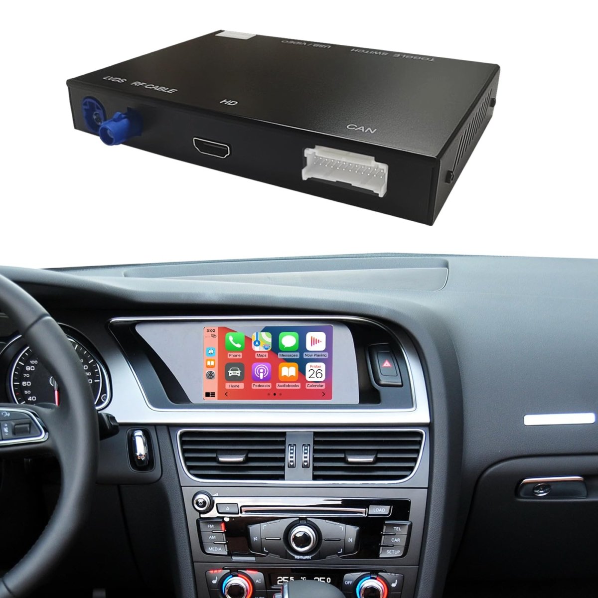 TOPTAKTILKit Rétrofit CarPlay & Android Auto Sans Fil pour Audi A3/A5/S3 (2010–2018) – Navigation, Musique, Caméra, Mirroring