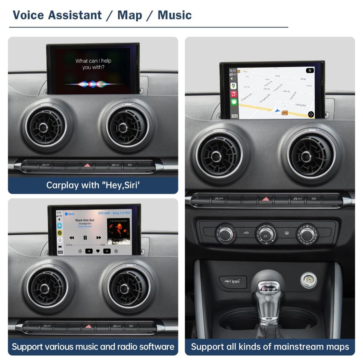TOPTAKTILKit Rétrofit CarPlay & Android Auto Sans Fil pour Audi A3/A5/S3 (2010–2018) – Navigation, Musique, Caméra, Mirroring