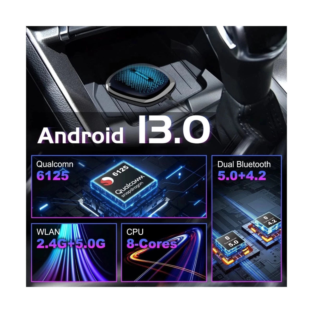 TOPTAKTILAdaptateur CarPlay Sans Fil AI – Android 13 | GPS | RAM 8G| Stockage 128G