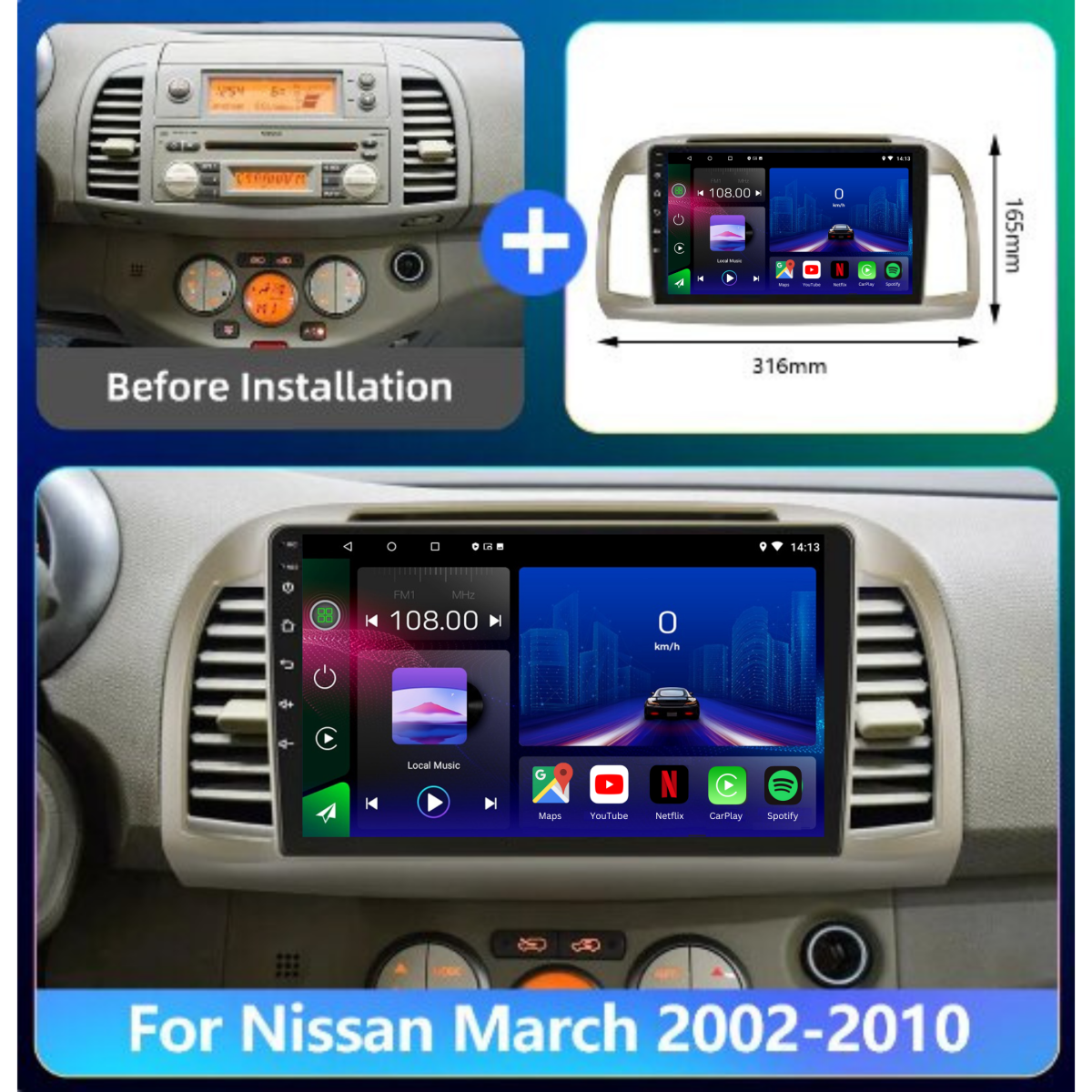 TOPTAKTILNissan Micra | 2002 - 2010 | Android 15 Autoradio | Apple CarPlay | Android Auto
