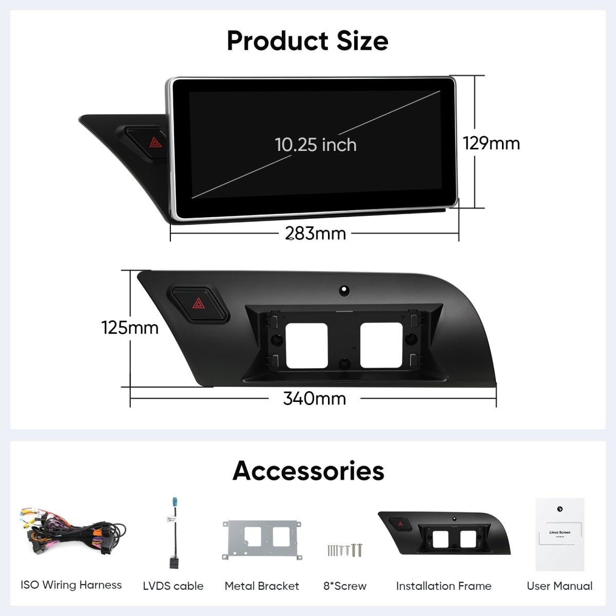 TOPTAKTILÉcran Tactile 10.25″ Wireless Carplay Android Auto pour Audi B8 B8.5 A4 S4 A5 S5 RS4 RS5 2009 - 2016