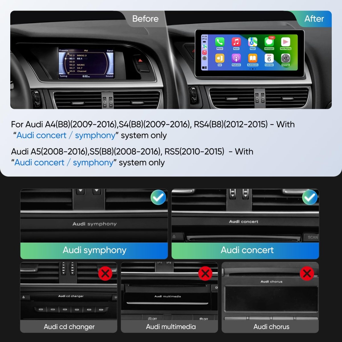 TOPTAKTILAutoradio 12,3" pour Audi A4/A5/S4/S5 B8 (2009 - 2016) avec CarPlay & Android Auto