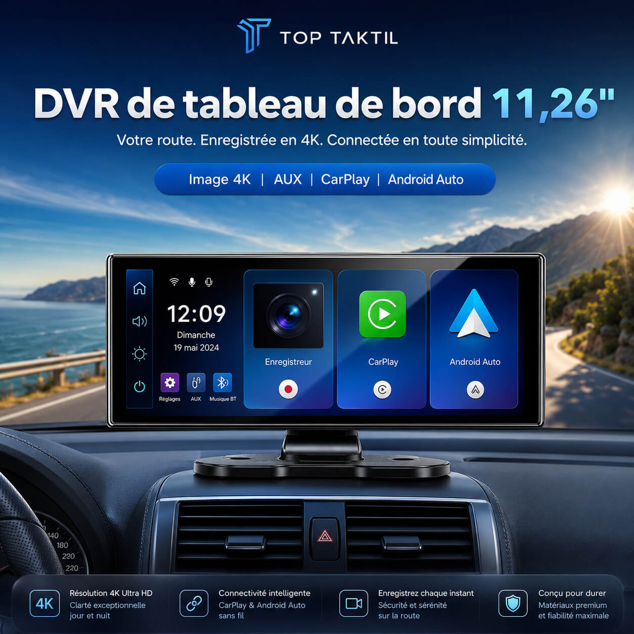 Écran CarPlay; Android Auto sans Installation 11,26 pouces