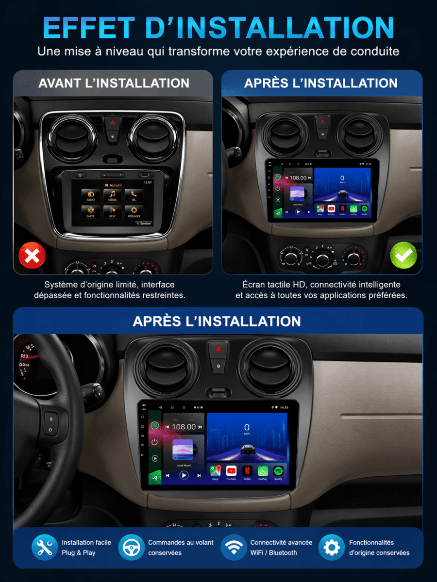TOPTAKTILDacia Dokker | Dcia Lodgy | 2013 - 2023 | Android 15 Autoradio | Apple CarPlay | Android Auto