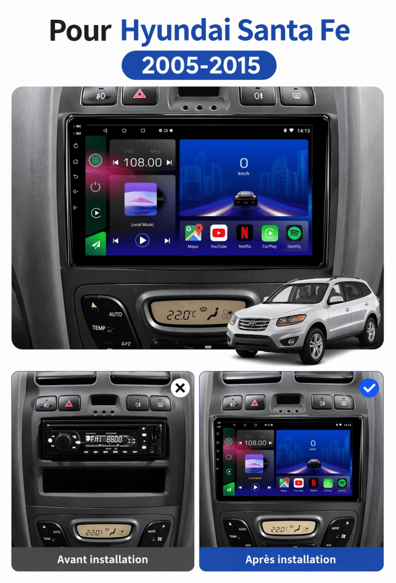 TOPTAKTILHyundai Classic Santa Fe | 2000 - 2004 | Autoradio Android 15 | CarPlay | Android Auto|