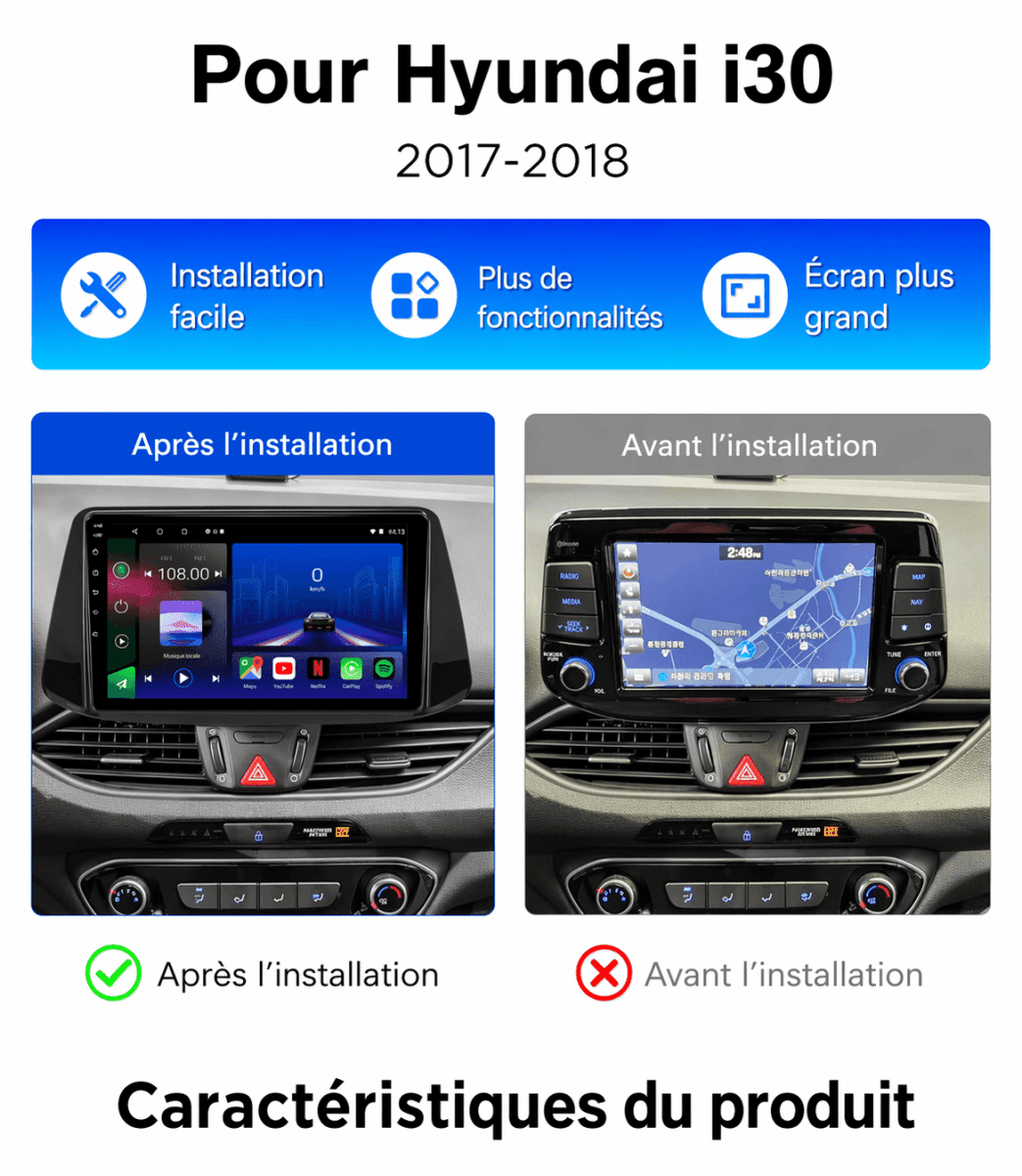 TOPTAKTILHyundai i30 | 2016 - 2018 | Autoradio Android 15 | Carplay et Android Auto
