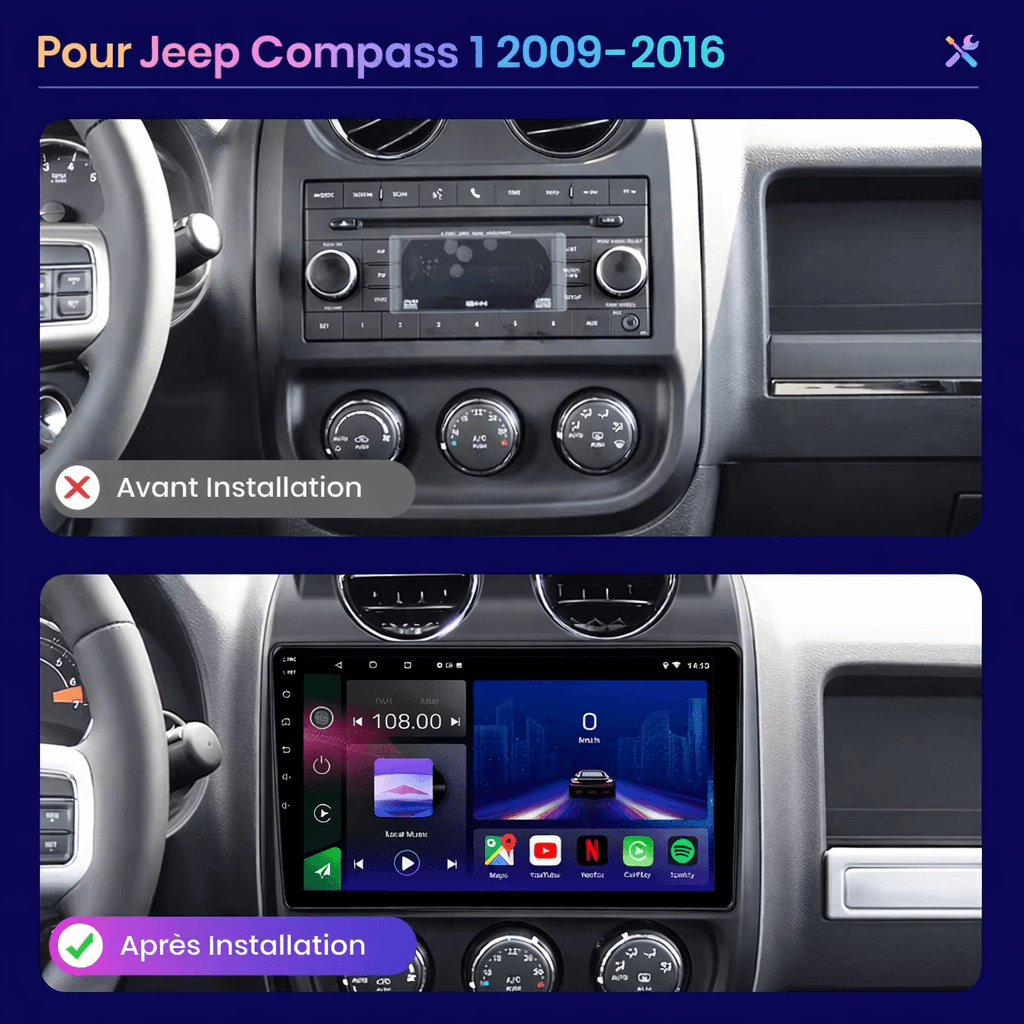 TOPTAKTILJeep Compass Patriot | 2009 – 2016 | Android 15 Autoradio | Apple CarPlay | Android Auto