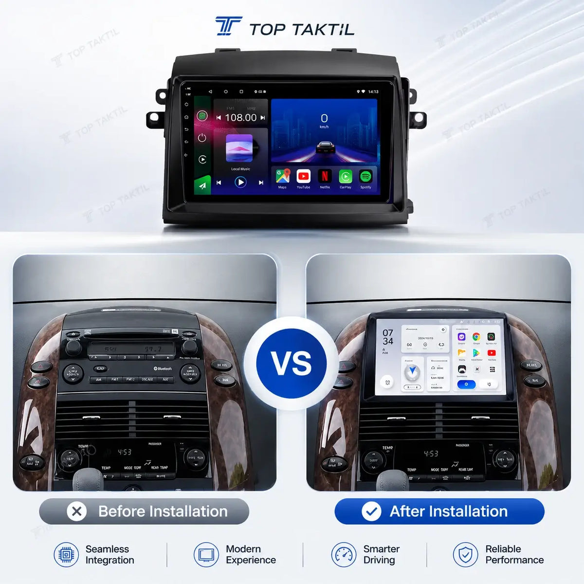 Autoradio Android 13 pour Toyota Sienna 2004-2010 : CarPlay sans fil, Android Auto
